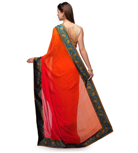 Orange and Red Marvel Chiffon Shaded Saree