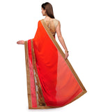 Red and Fawn Faux Crepe and Net Half & Half Saree