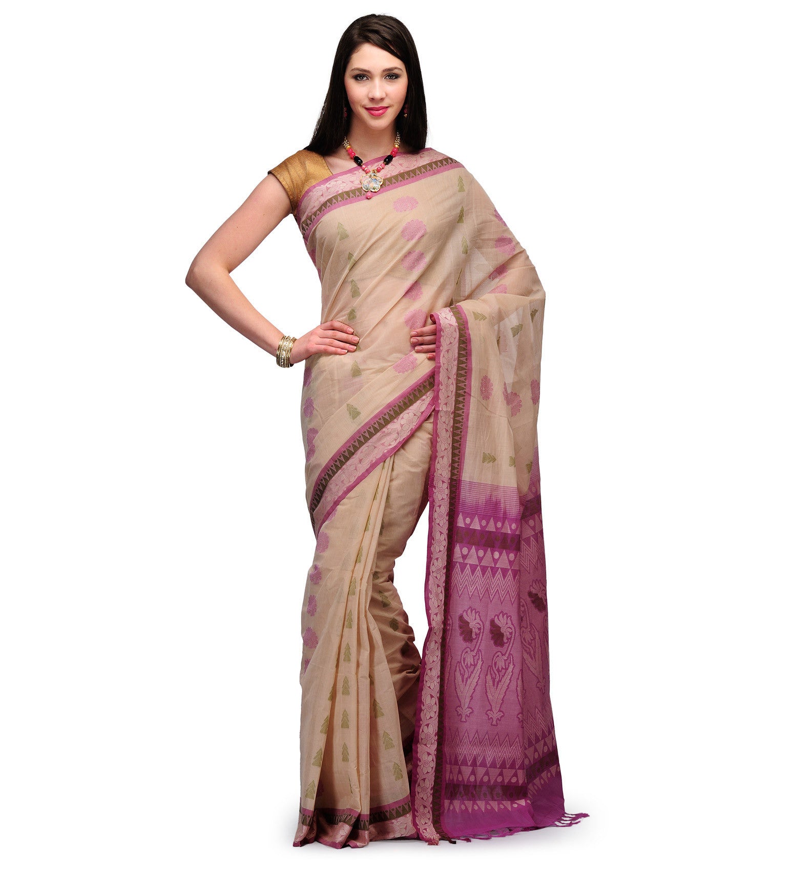 Beige Bengal Handloom Jamdani Saree