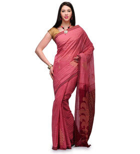 Dark Salmon Bengal Handloom Jamdani Saree