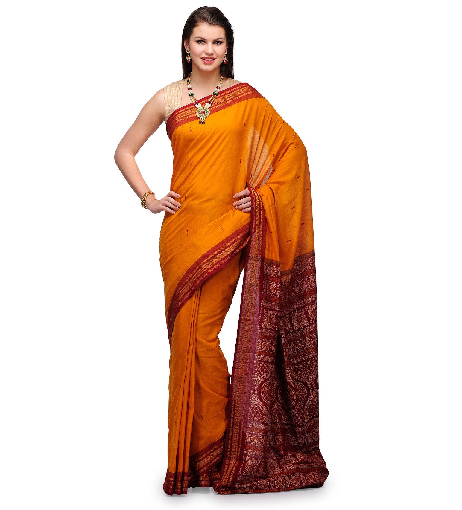 Mustard Cotton Orissa Handloom Bomkai Saree