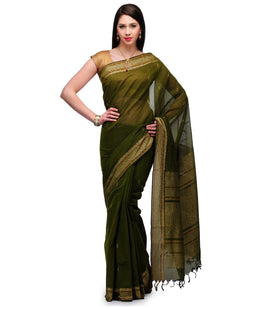 Olive Bengal Handloom Jamdani Saree