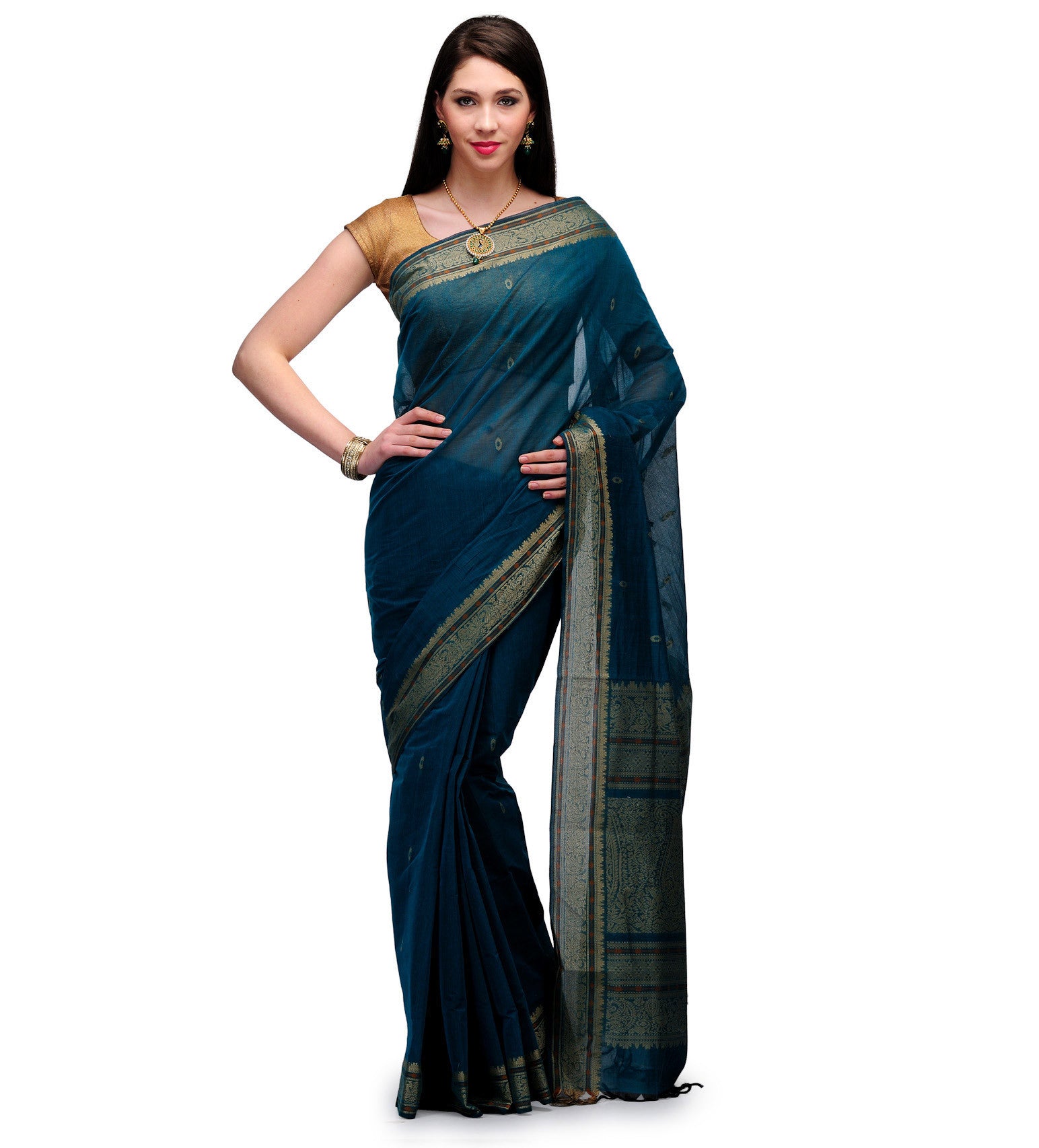 Azure Blue Bengal Handloom Jamdani Saree