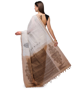 Off White Bengal Handloom Jamdani Saree