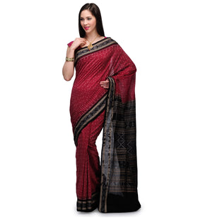 Maroon Cotton Orissa Handloom Bomkai Ikat Saree