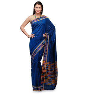 Dark Blue Cotton Ikat Saree