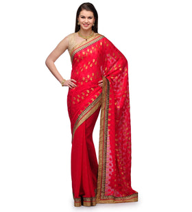 Rose Viscose and Faux Chiffon Half & Half Saree