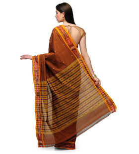 Brown Cotton Ikat Saree