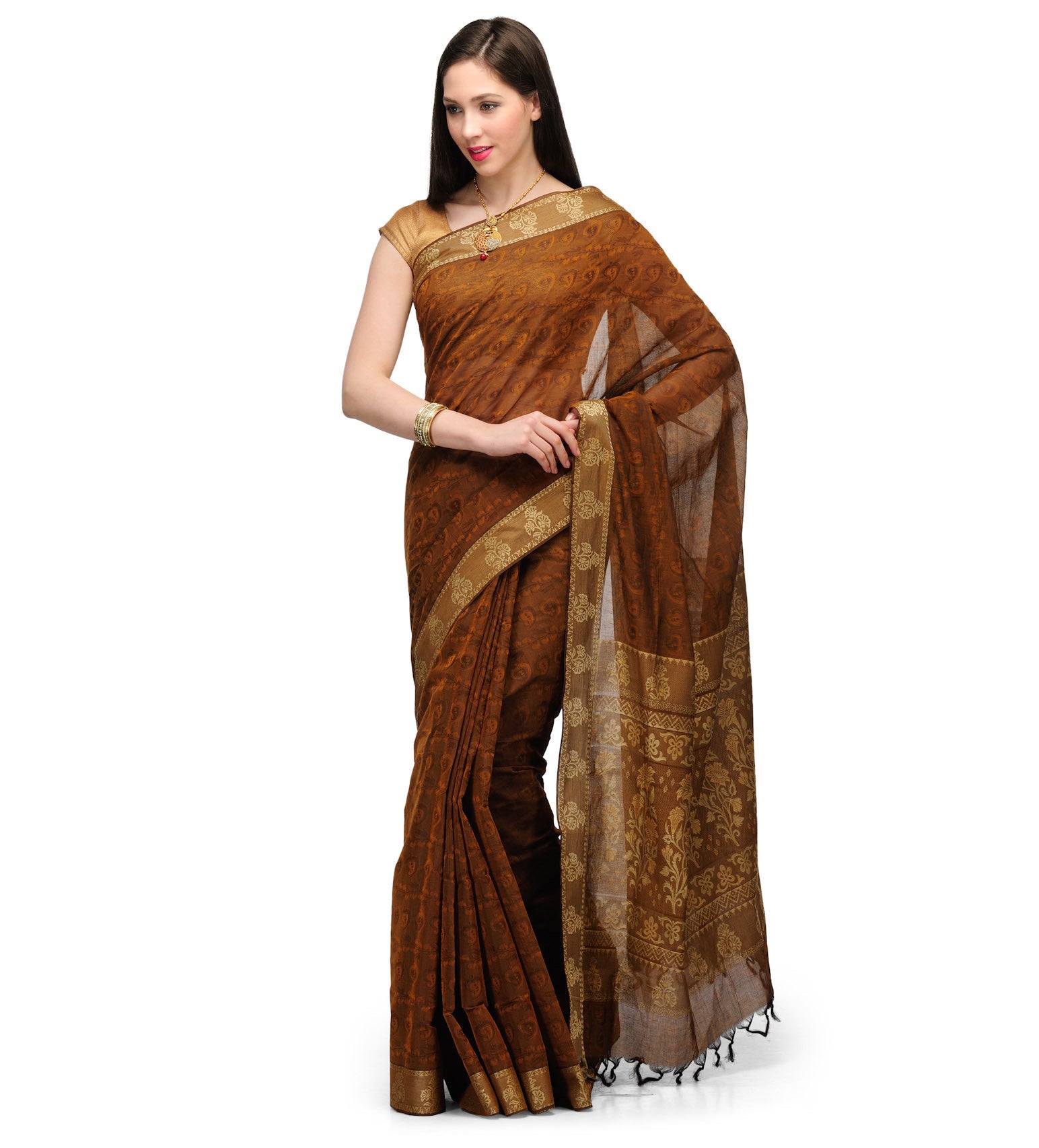 Mustard Bengal Handloom Jamdani Saree