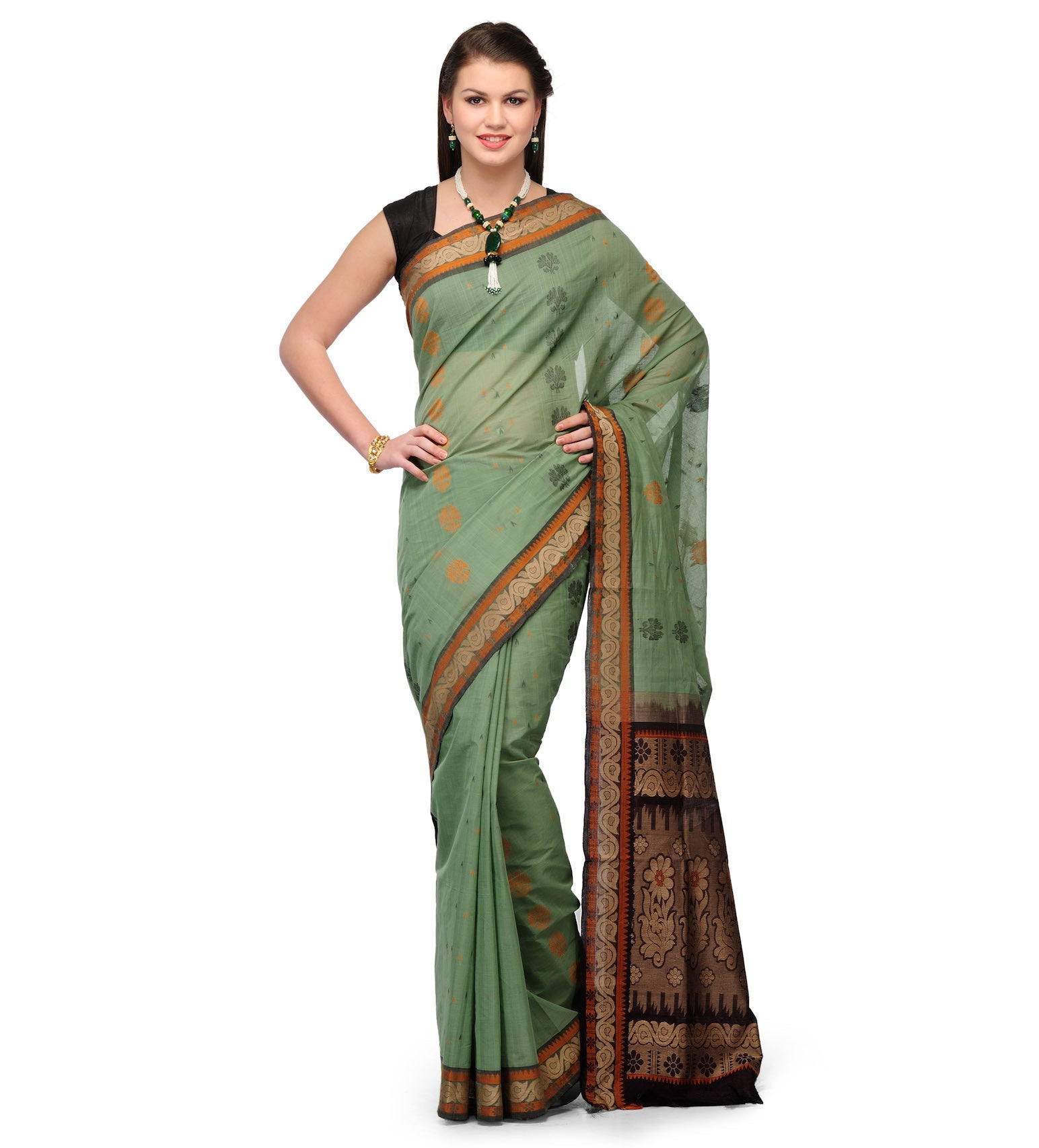 Pale Green Bengal Handloom Jamdani Saree