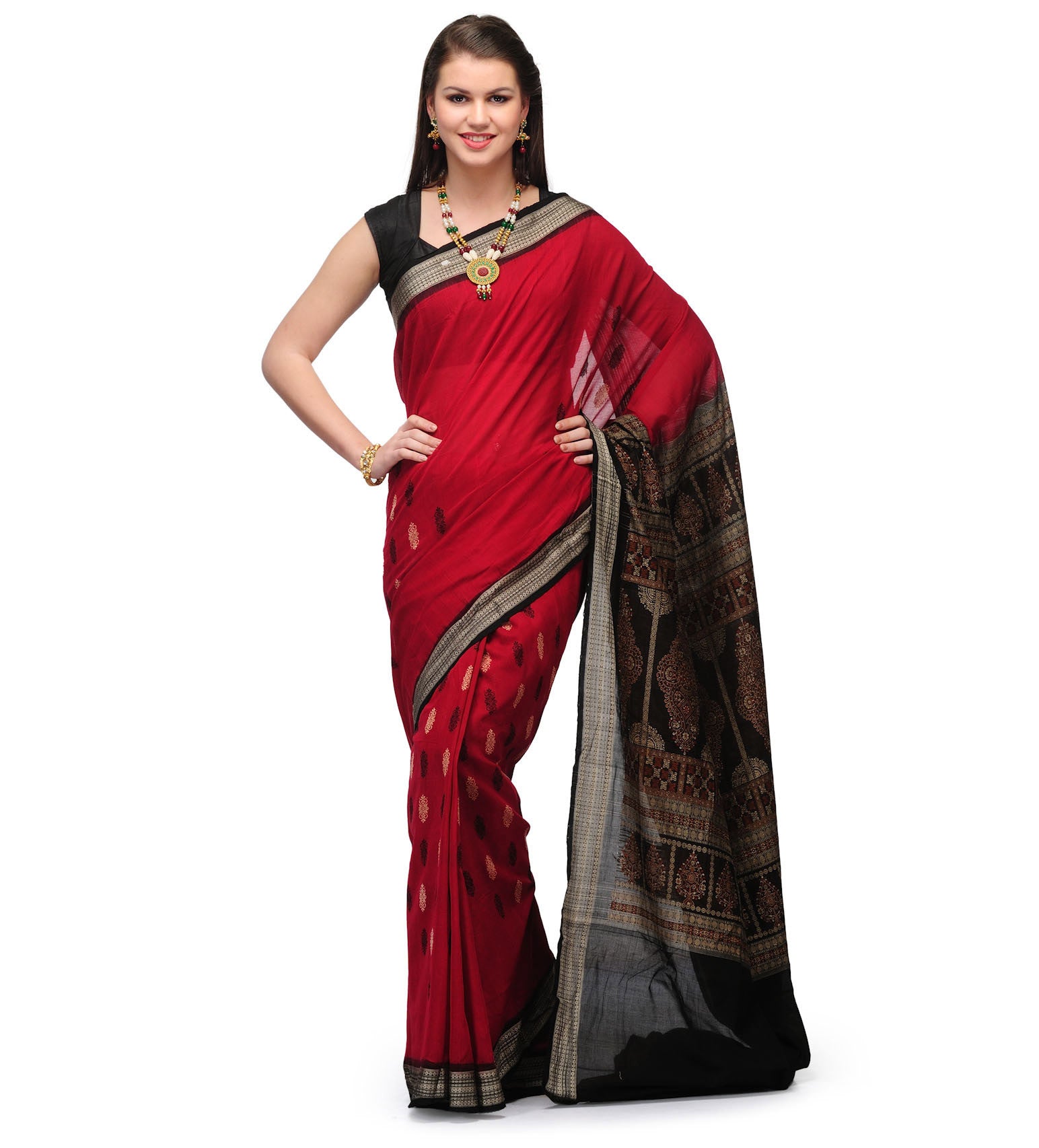 Maroon Cotton Orissa Handloom Bomkai Saree