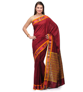 Maroon Cotton Ikat Saree