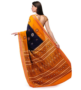 Navy Blue Cotton Orissa Handloom Bomkai Saree