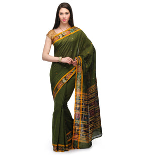 Olive Cotton Ikat Saree