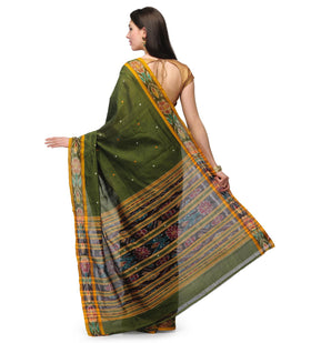 Olive Cotton Ikat Saree