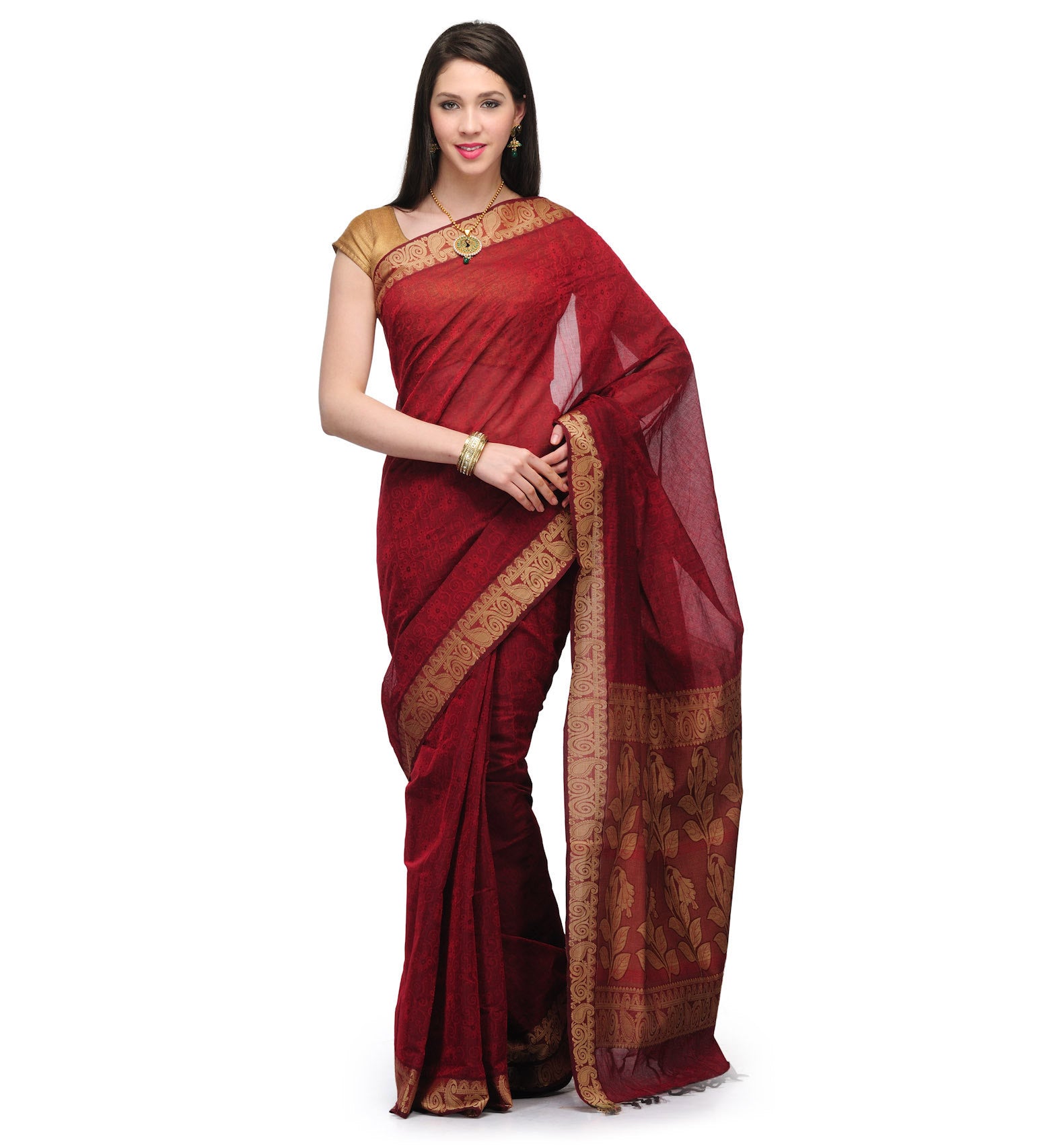 Maroon Bengal Handloom Jamdani Saree