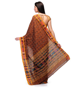 Mustard Cotton Pochampally Ikat Saree