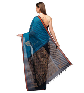 Teal Blue Bengal Handloom Jamdani Saree