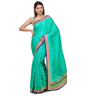 Sea Green Brasso Saree with Zari Border