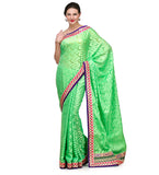 Parrot Green Brasso Saree with Zari Border