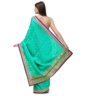 Sea Green Brasso Saree with Zari Border