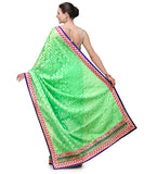 Parrot Green Brasso Saree with Zari Border