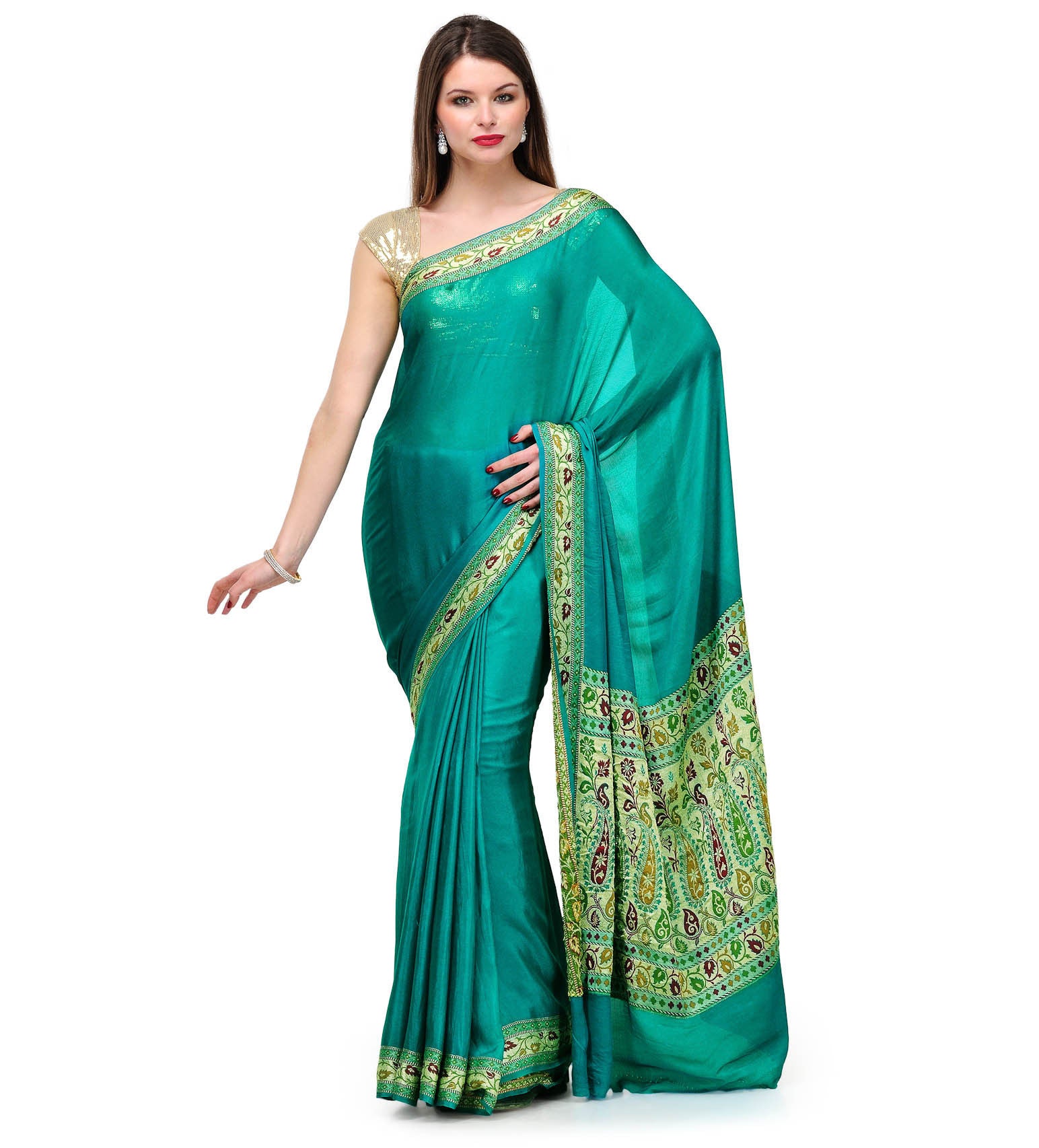 Sea Green Resham Woven Pure Crepe Saree