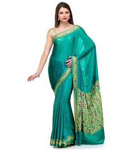 Sea Green Resham Woven Pure Crepe Saree