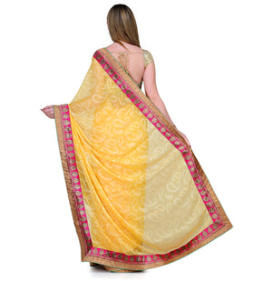 Yellow Thread Woven Faux Georgette Saree