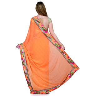 Peach Faux Georgette Saree