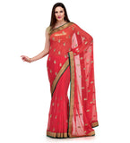 Rose Pink Faux Chiffon Saree with Zari Buti