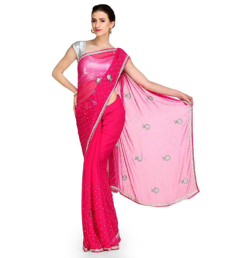 Magenta Faux Chiffon Saree