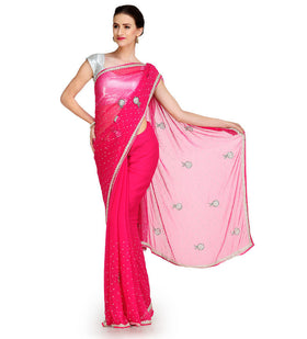 Magenta Faux Chiffon Saree