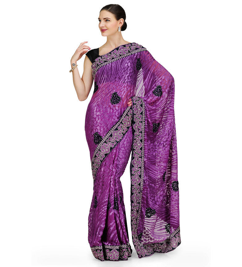 Purple Brasso Saree with Resham Buti