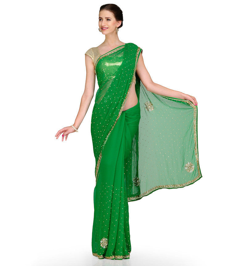 Green Faux Chiffon Saree