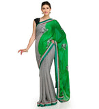 Green Faux Chiffon & Moss Crepe Saree