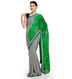 Green Faux Chiffon & Moss Crepe Saree