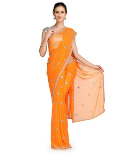 Orange Faux Chiffon Saree