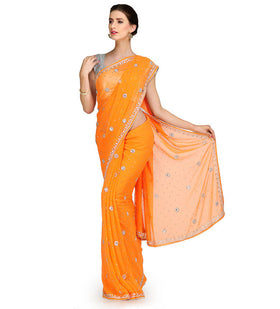 Orange Faux Chiffon Saree