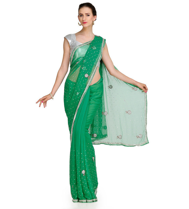 Green Faux Chiffon Saree