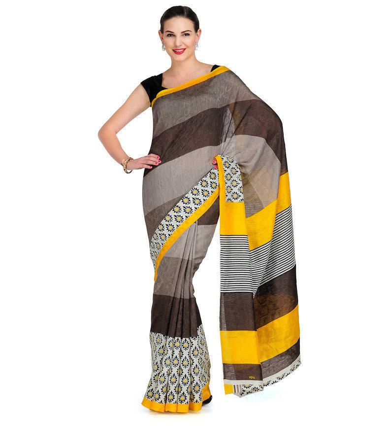 Grey Printed Art Silk Saree