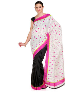 Black and White Lipstick Printed Art Silk Saree