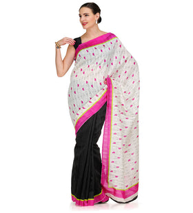 Black and White Lipstick Printed Art Silk Saree