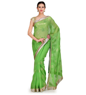 Green Faux Chiffon Foil Printed Saree