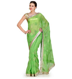 Green Faux Chiffon Foil Printed Saree