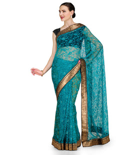 Blue Net Jacquard Saree