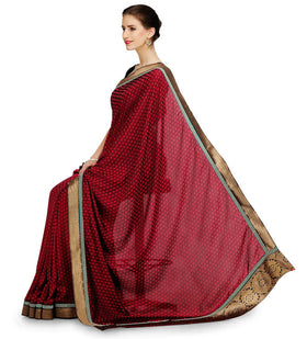 Maroon Satin Saree with Brocade Border