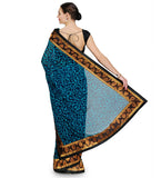 Blue Faux Georgette Printed Saree