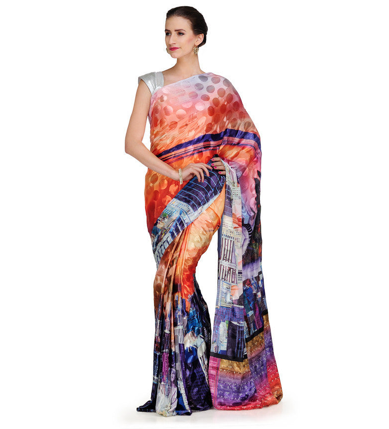 Multi Color Semi Crepe Jacquard Saree