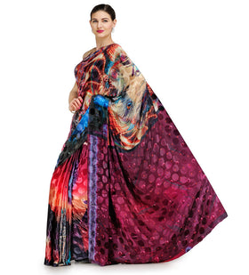 Multi Color Semi Crepe Jacquard Saree